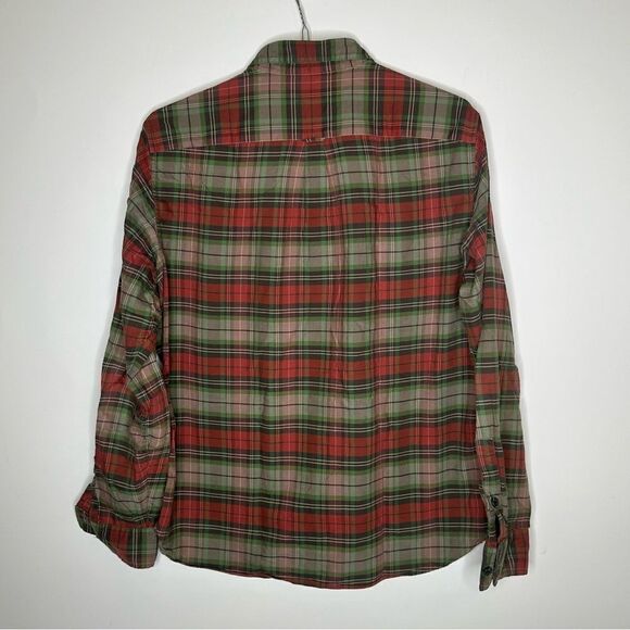 Club Monaco Classic Fit Long Sleeve Orange-Green-Tan Plaid Shirt Size Large - Picture 4 of 7